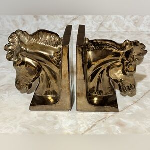 Vintage ceramic copper glaze horse head bookends